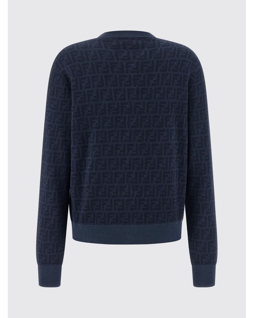 Fendi Blue Ff Wool Crewneck Cardigan