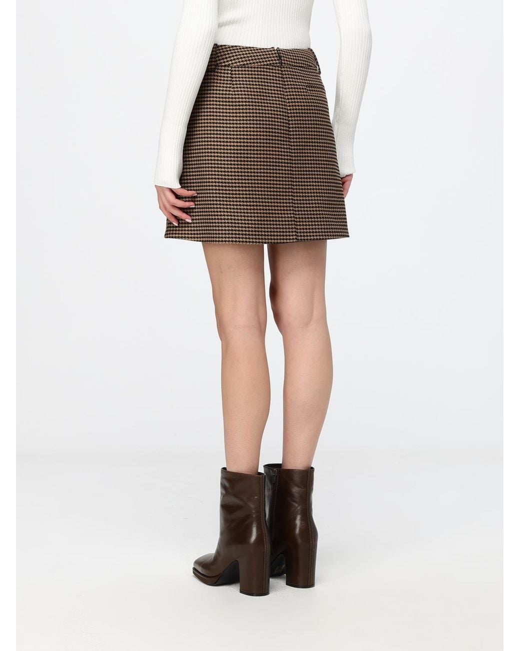 Courreges Brown Courr&Egrave	Ges Houndstooth A-Line Mini Skirt With High-Waist Design