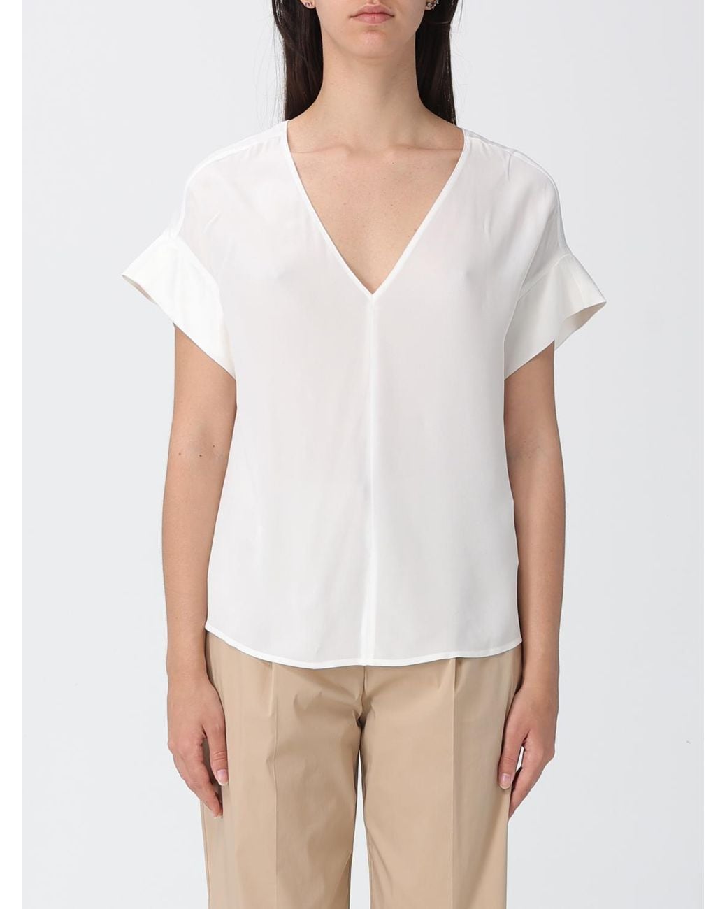 Liu Jo White Sheer Viscose Blouse With A Deep V-Neck