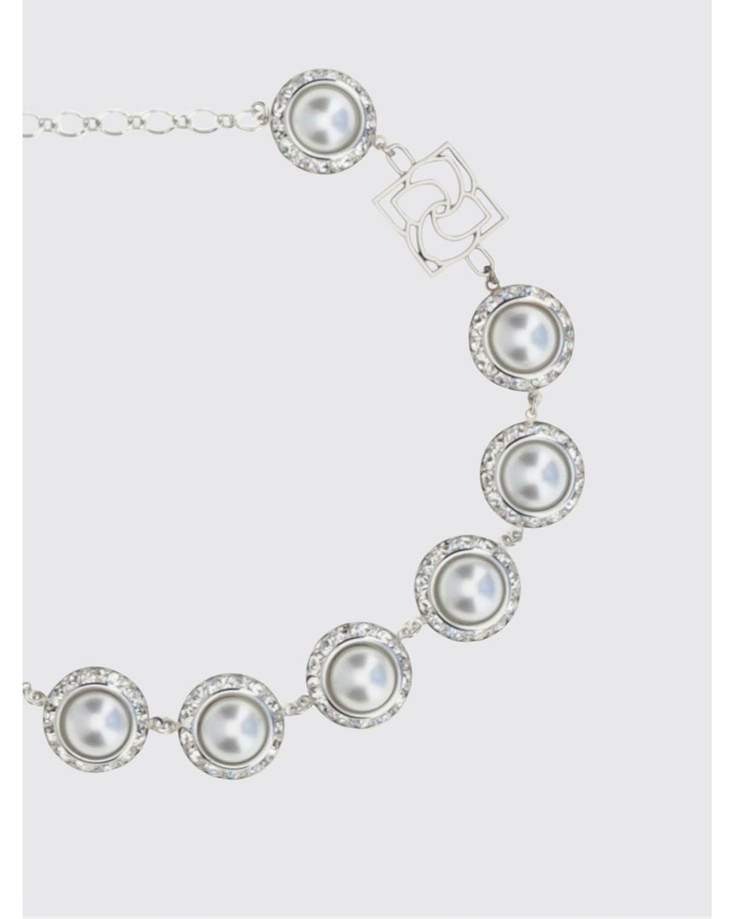 Magda Butrym White Choker Necklace With Crystals And Faux Pearls