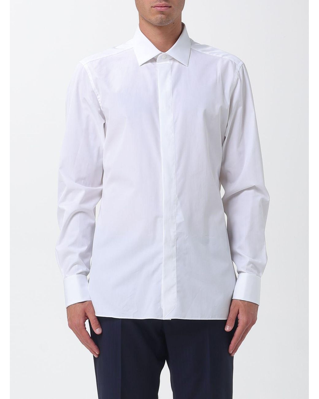 Zegna White Cotton And Silk Poplin Classic Shirt for men