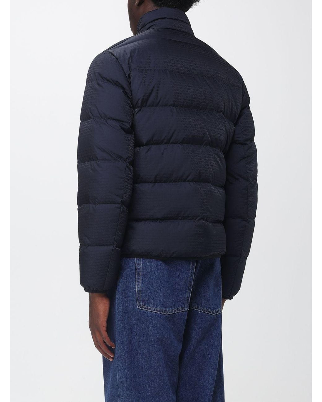 Emporio Armani Blue Quilted Nylon Down Jacket With High Neck And Eagle Logo for men