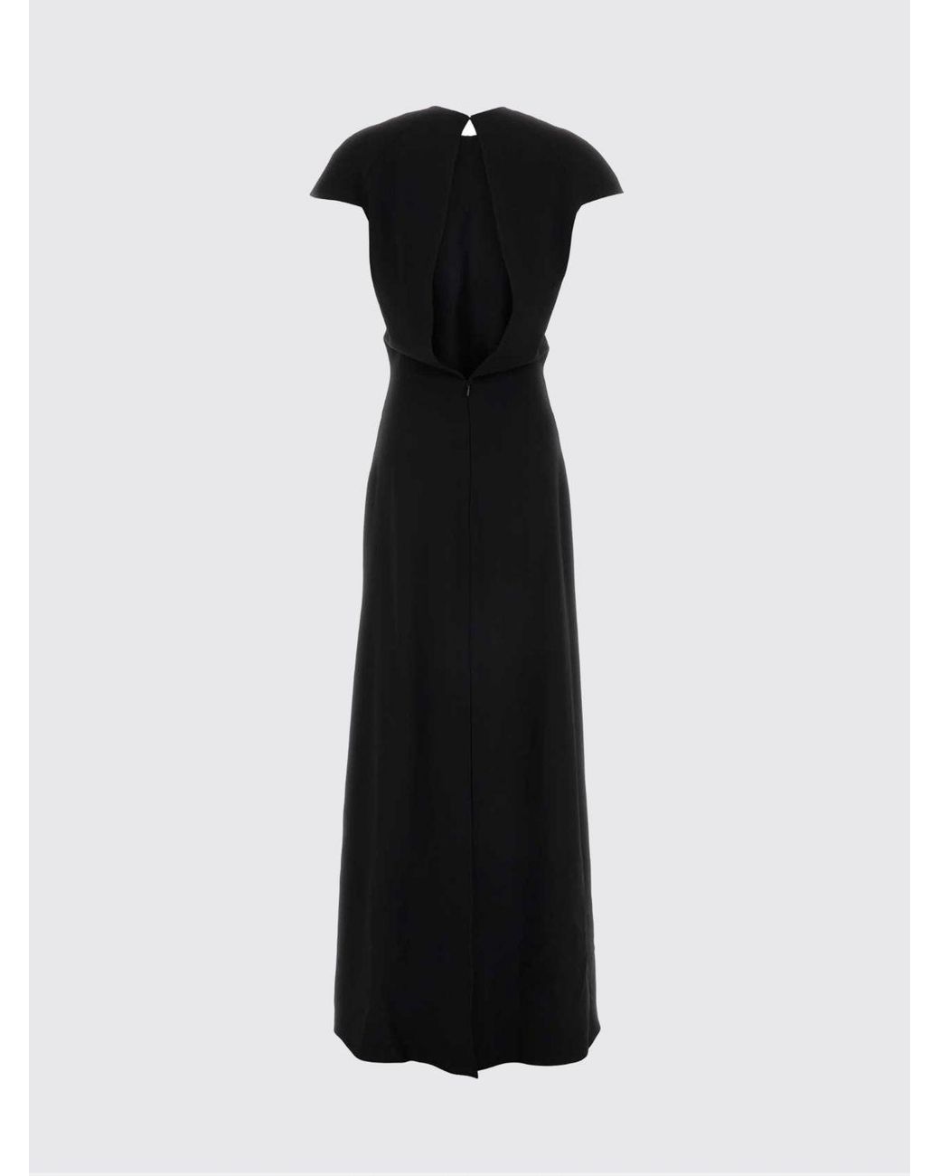 Jil Sander Black Long Virgin Wool Dress With Short Sleeves And Back Slit
