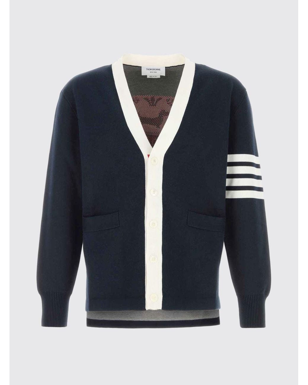 Thom Browne Blue Cotton Blend Cardigan With Crest for men