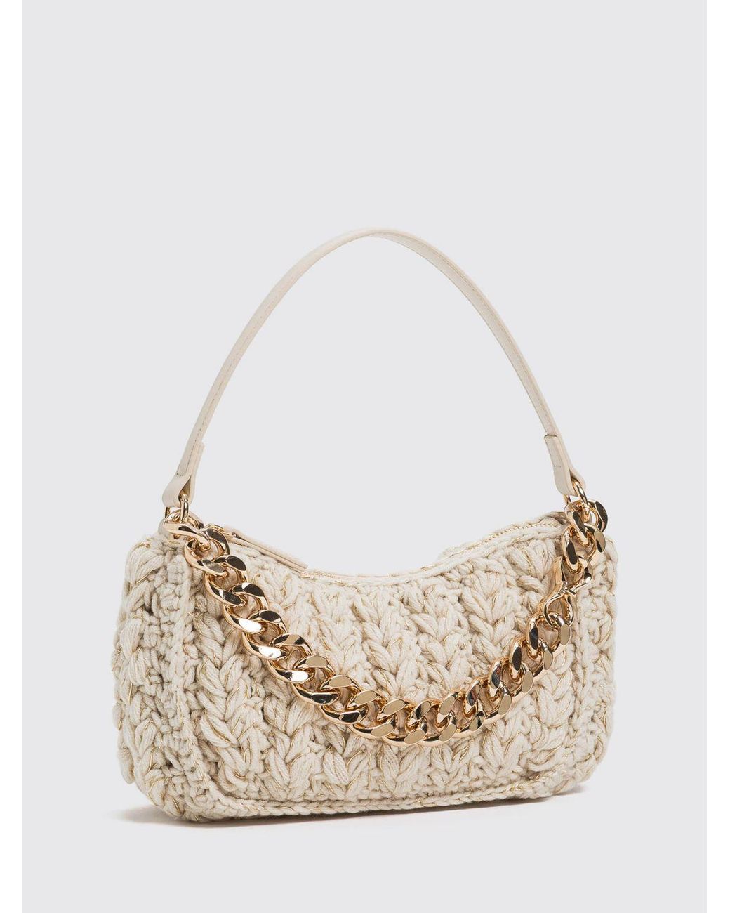Twinset Natural Liliane Crochet Shoulder Bag With Chain Mail Appliqués