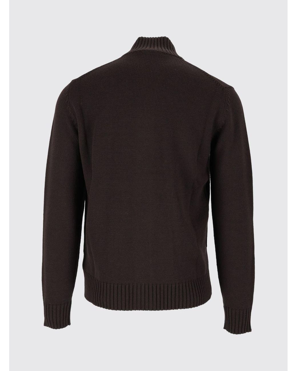 Zanone Black Virgin Wool Turtleneck Cardigan With Ribbed Trims for men