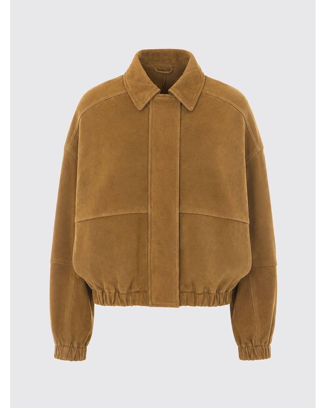 Brunello Cucinelli Blue Suede Bomber Jacket With Concealed Fastening