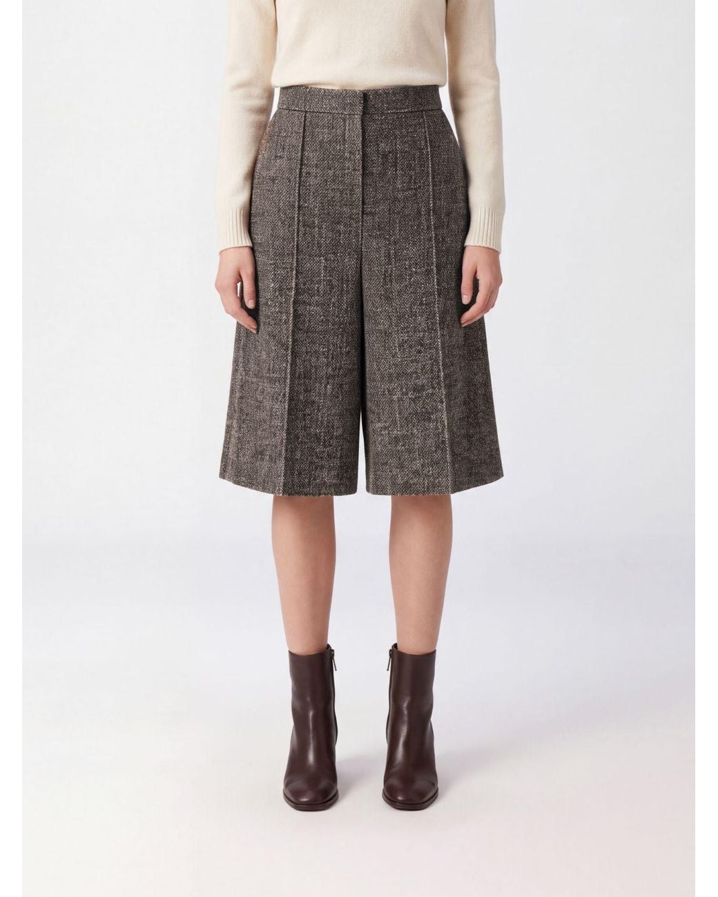 Agnona Gray High-Waisted Wide-Leg Tailored Bermuda Shorts