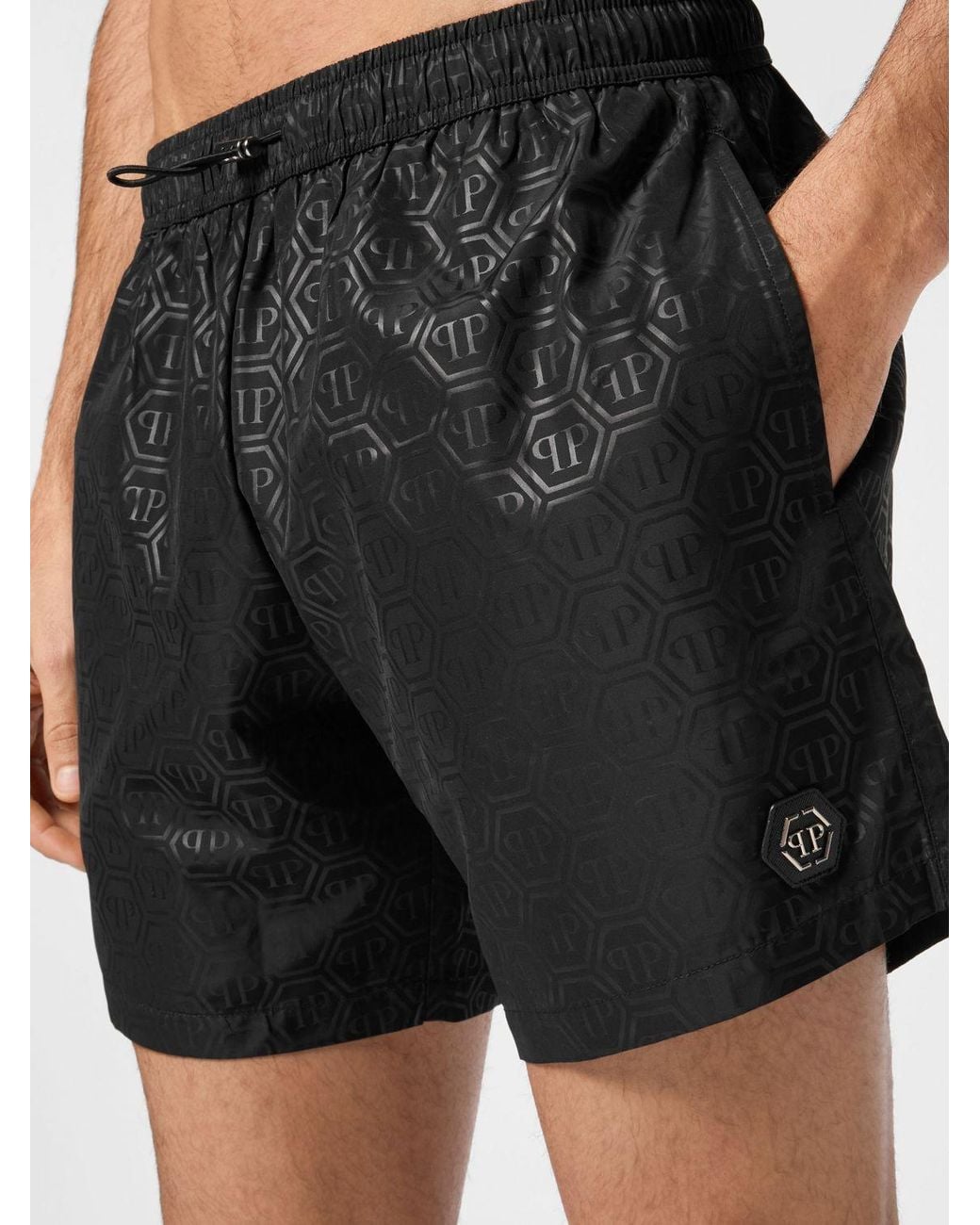 Philipp Plein Black Printed Polyester Swimsuit for men