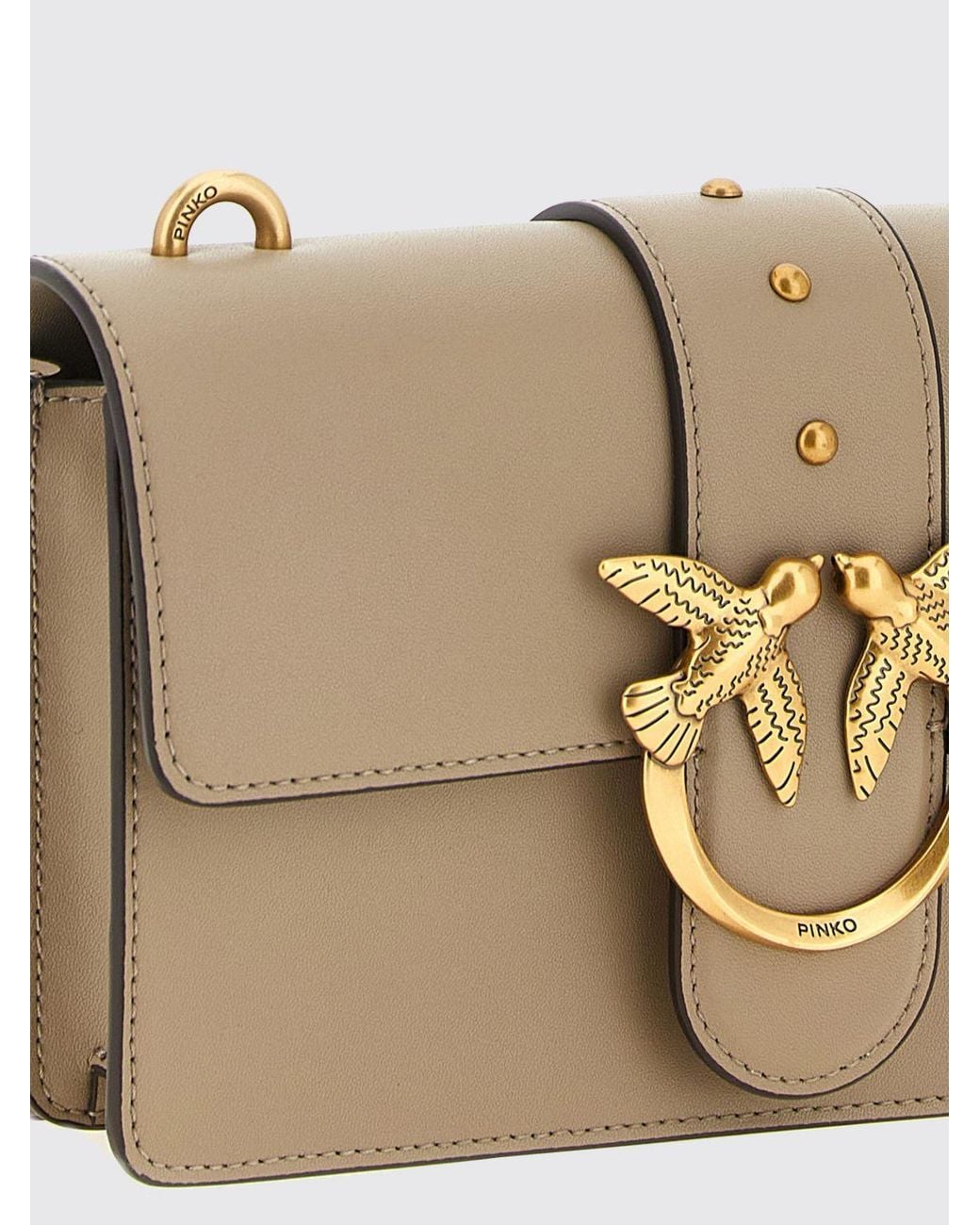 Pinko Natural Love Bag One Studded Leather Mini Crossbody Bag With Logo