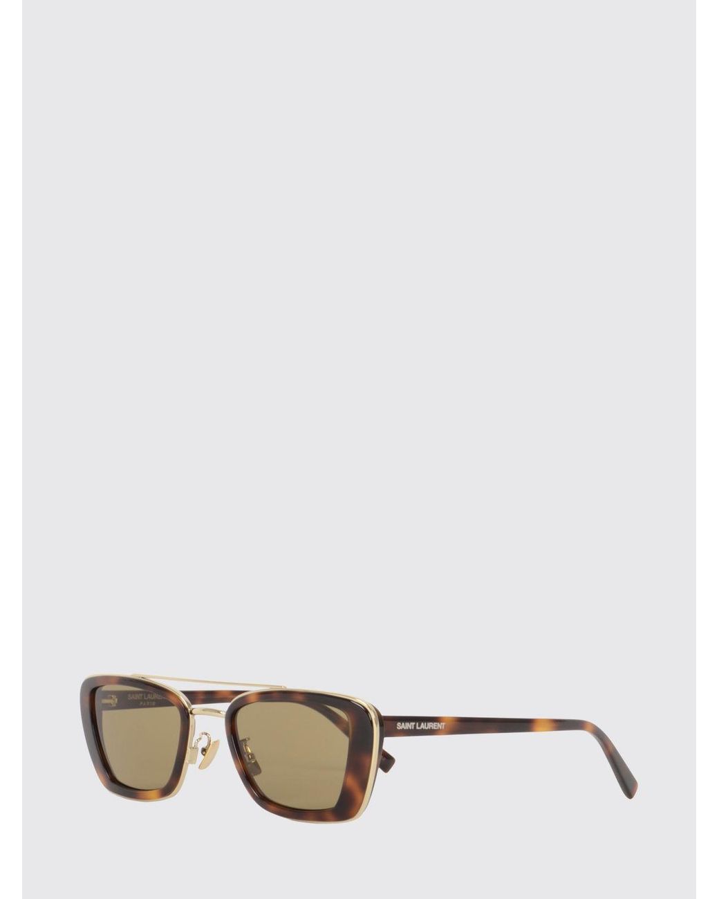 Saint Laurent White Tortoiseshell Cat-Eye Sunglasses With Metal Double Bridge for men