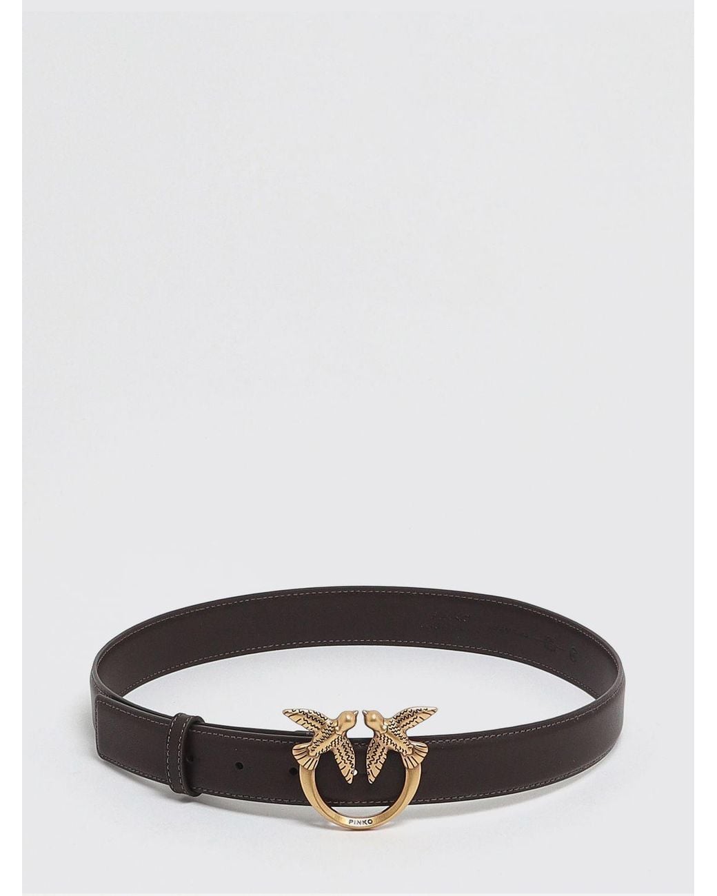 Pinko Brown Leather Belt With Metal Love Birds Logo Buckle