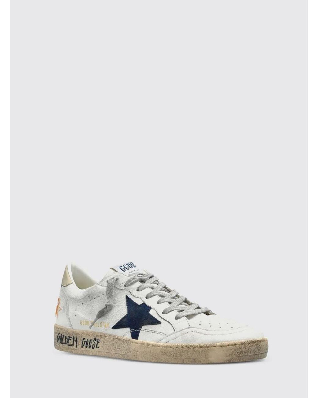 Golden Goose Deluxe Brand White Ball Star Leather Low-Top Sneakers With Distressed Effect for men