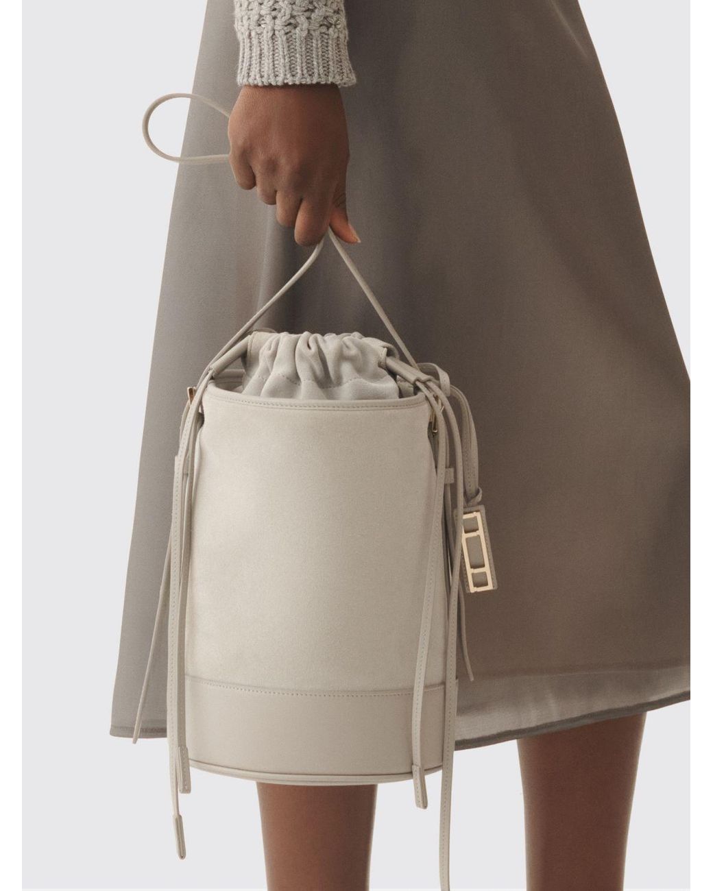 Fabiana Filippi White Suede Bucket Bag