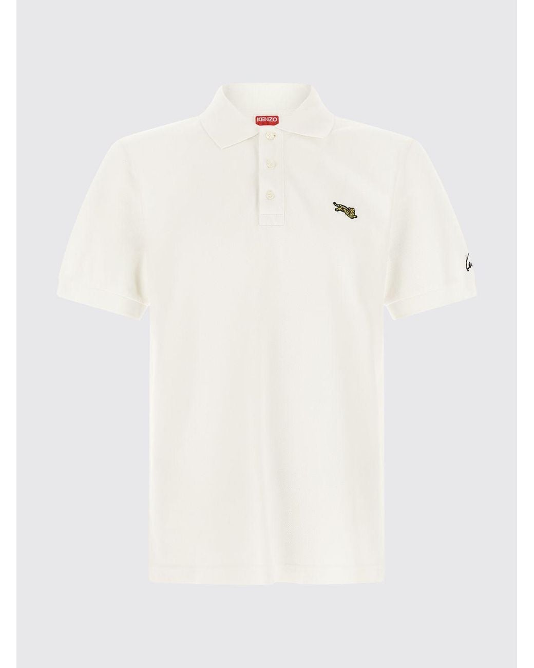 KENZO White Logo Patch Short-Sleeved Cotton Polo Shirt for men