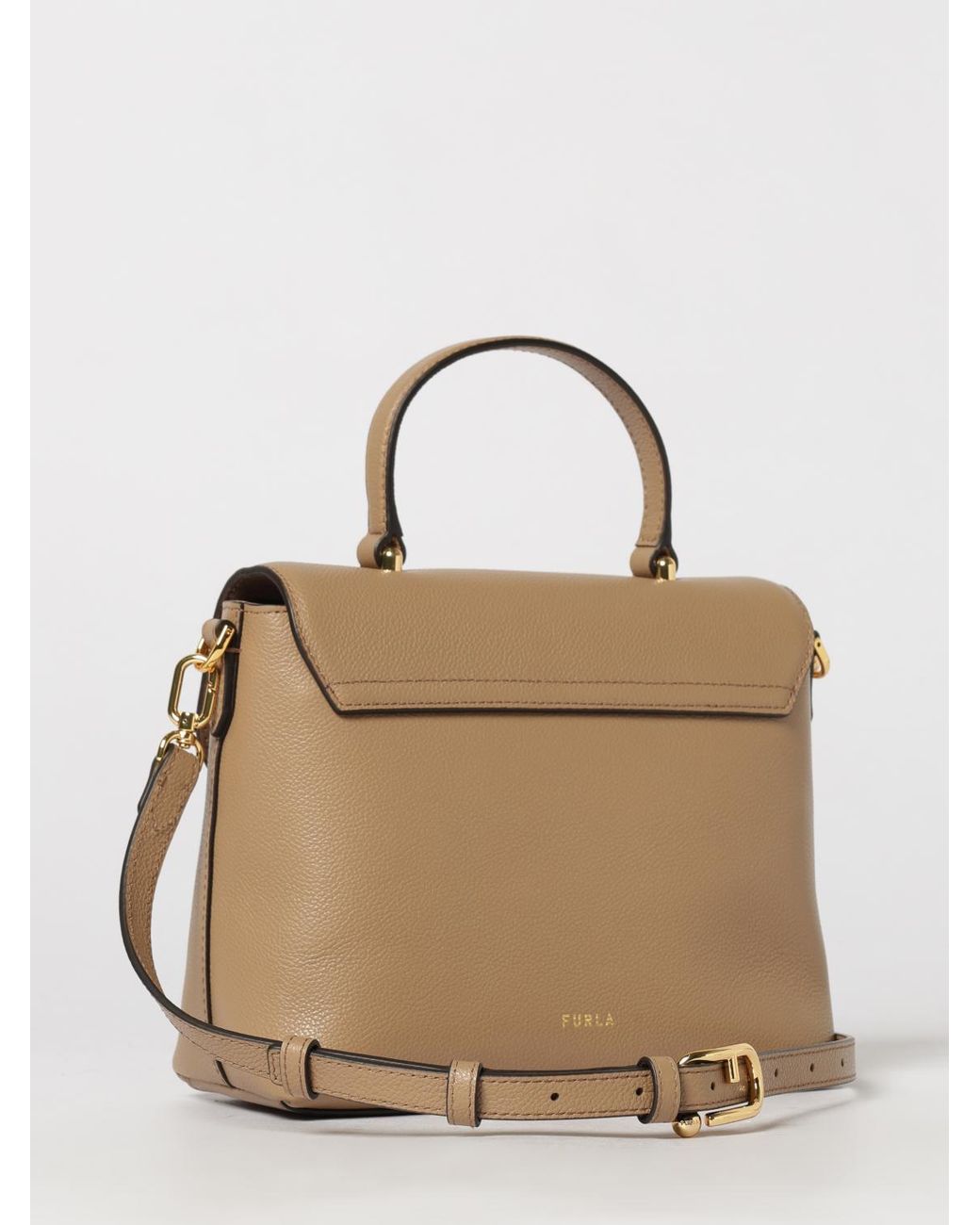 Furla Natural Moonlight Cowhide Leather Handbag By With Flap Closure