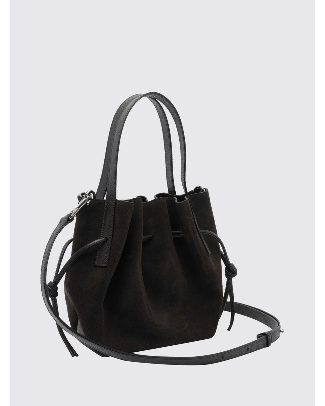 Yuzefi Black Scallop Suede Calfskin Mini Bucket Bag With Drawstring
