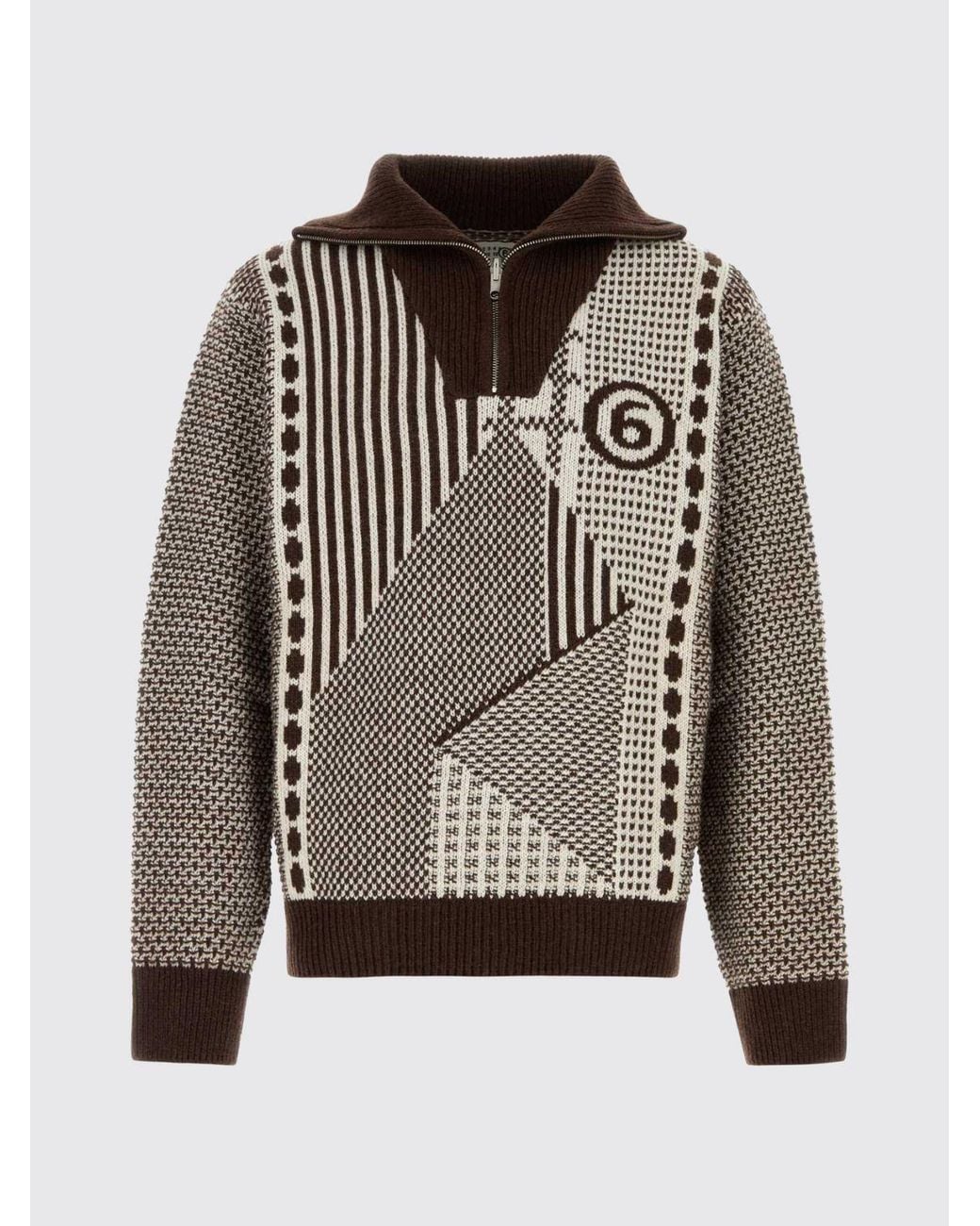 MM6 by Maison Margiela Gray Striped Wool-Blend High-Neck Zip Jumper for men