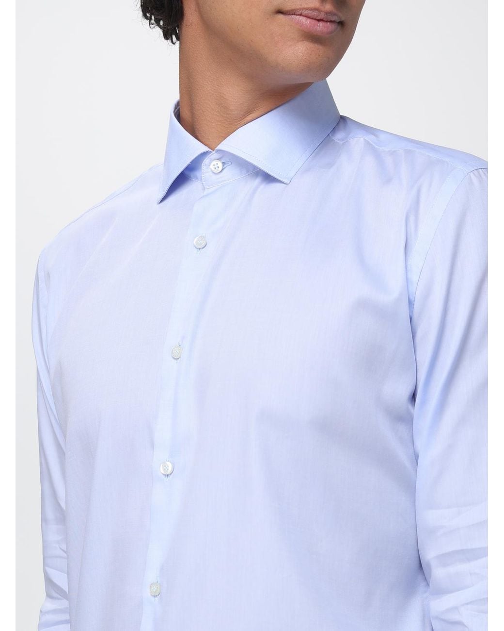 Brooksfield Blue Striped Cotton Twill Slim Fit Shirt With French Collar for men