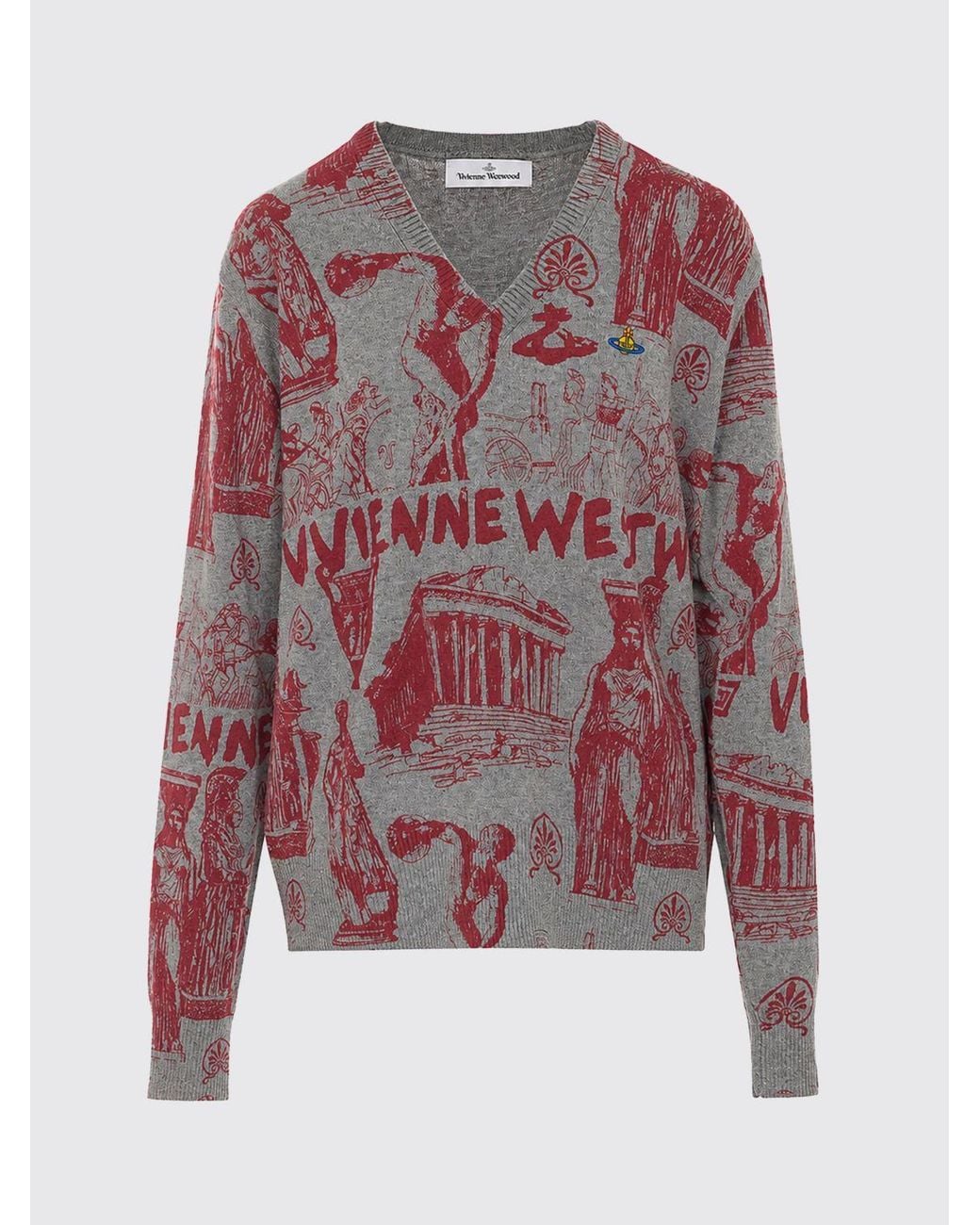 Vivienne Westwood Red Abstract Cotton And Cashmere Blend V-Neck Jumper for men