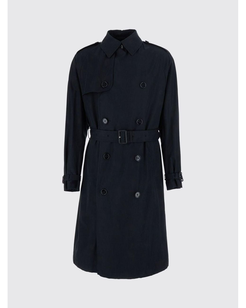 Boss Blue Double-Breasted Cotton Knee-Length Trench Coat With Belt And Epaulettes for men