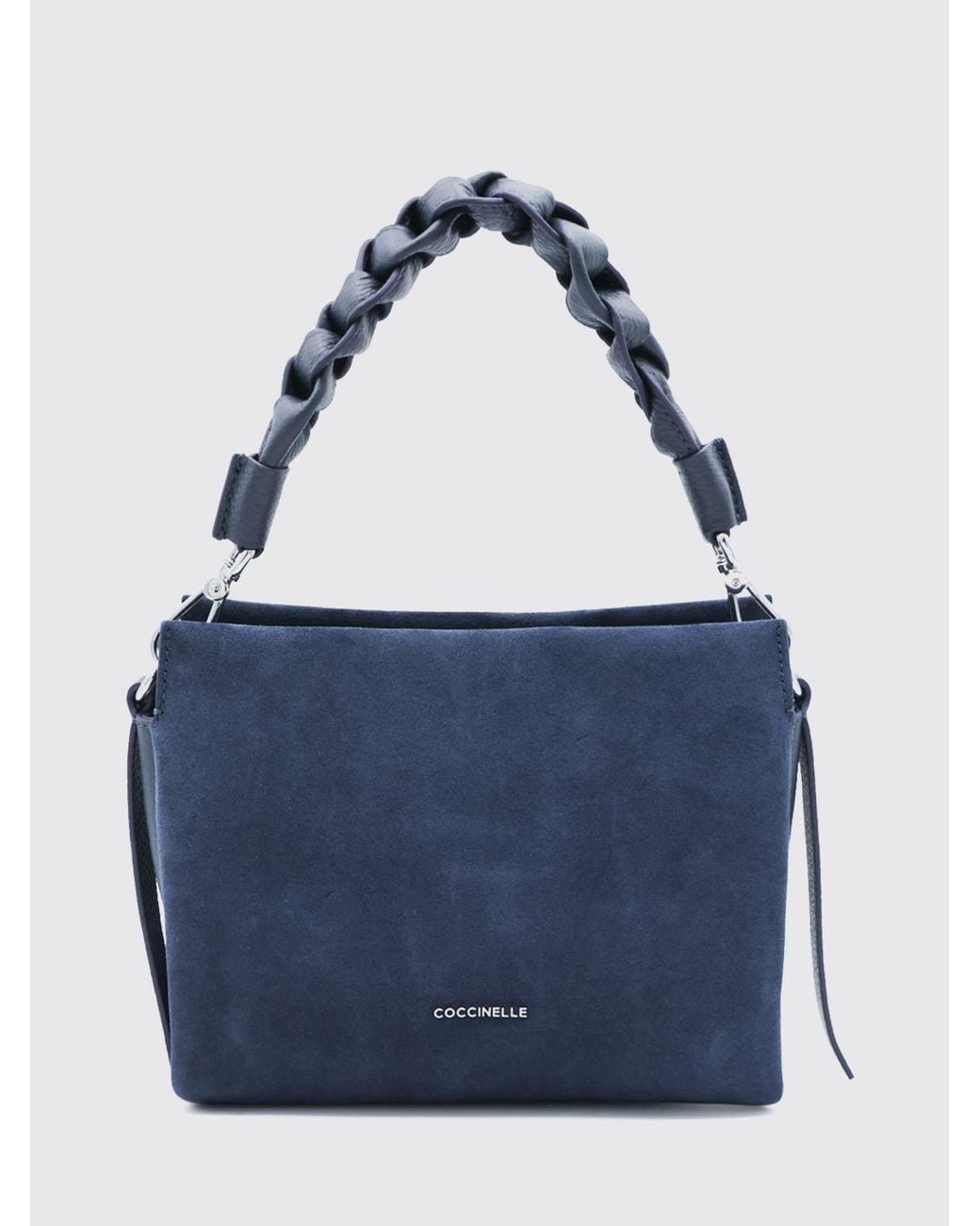 Coccinelle Blue Boheme Suede Mini Shoulder Bag With Woven Handle