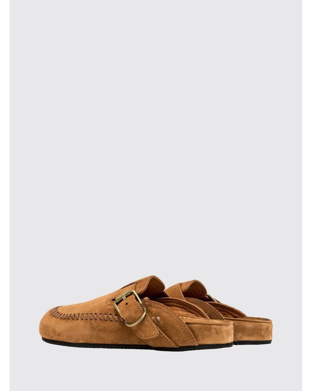 Buttero Brown Suede Leather Mules With An Adjustable Strap And Low Heel