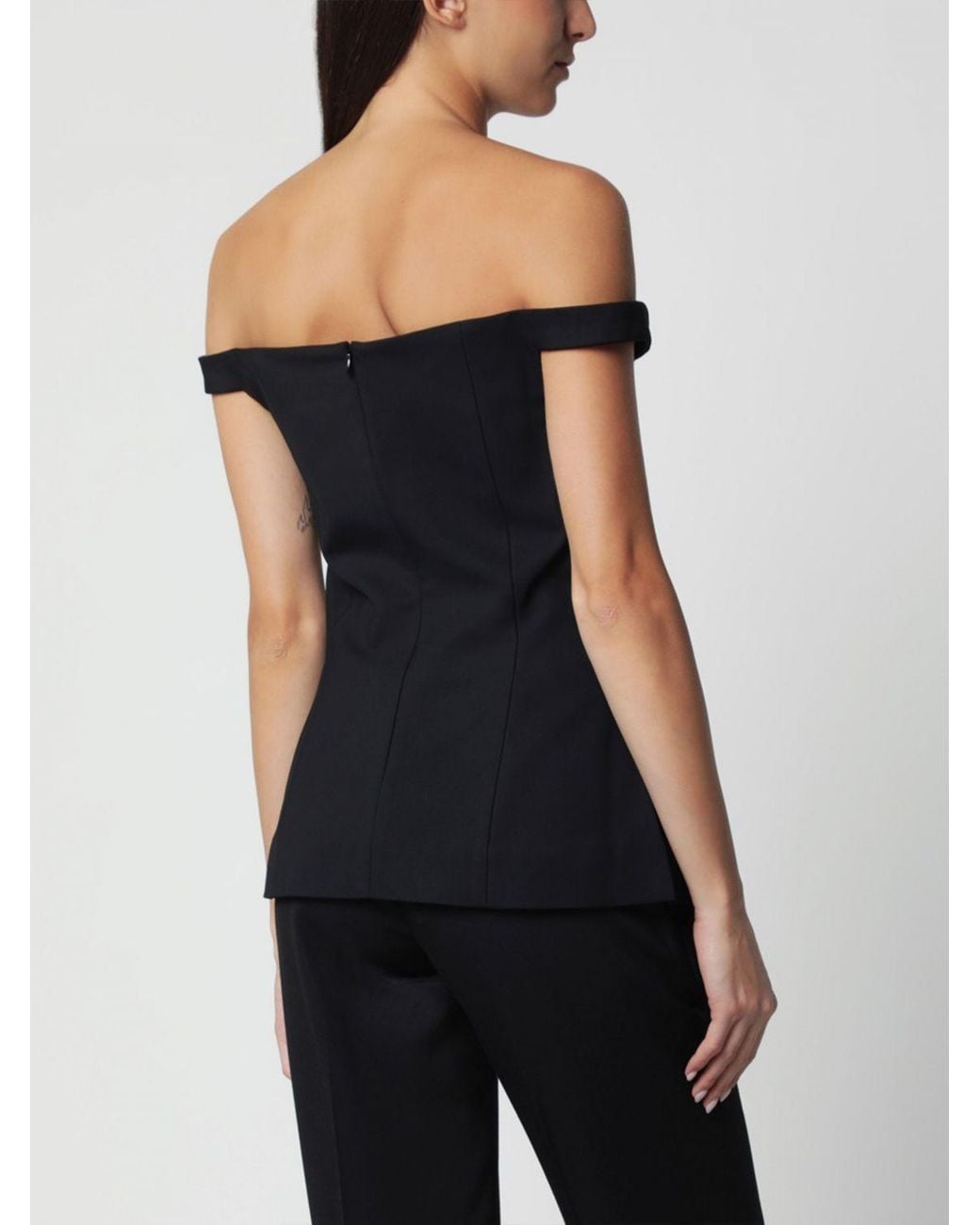 Rohe Black Slim Fit Off-The-Shoulder Crêpe Top With V-Neck
