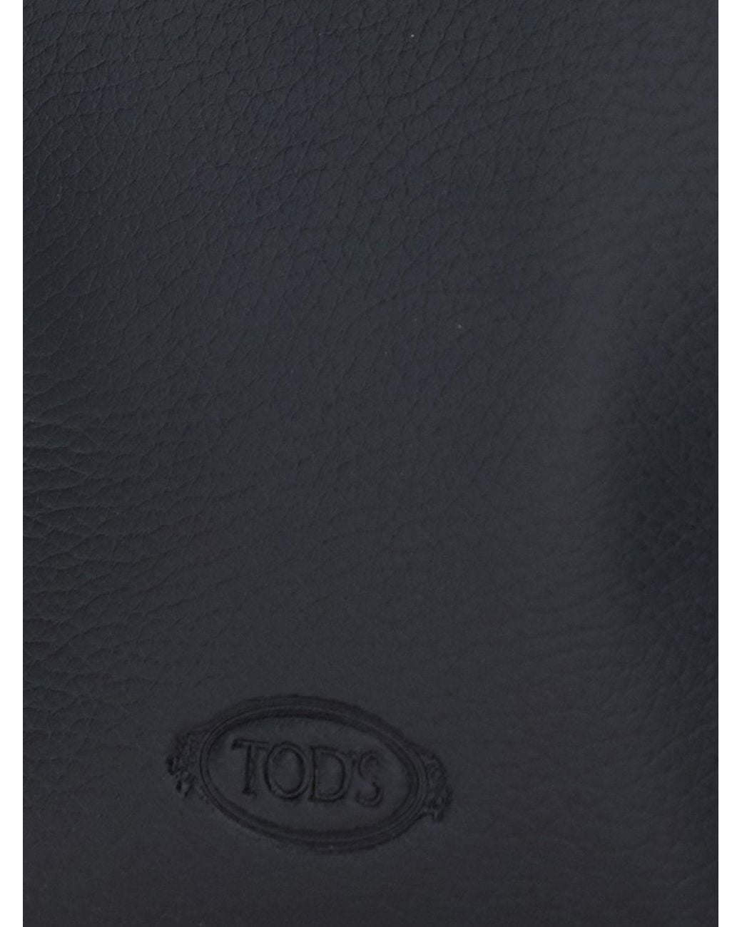 Tod's Black Mini Hammered Leather Bucket Bag With Double Handle And Strap