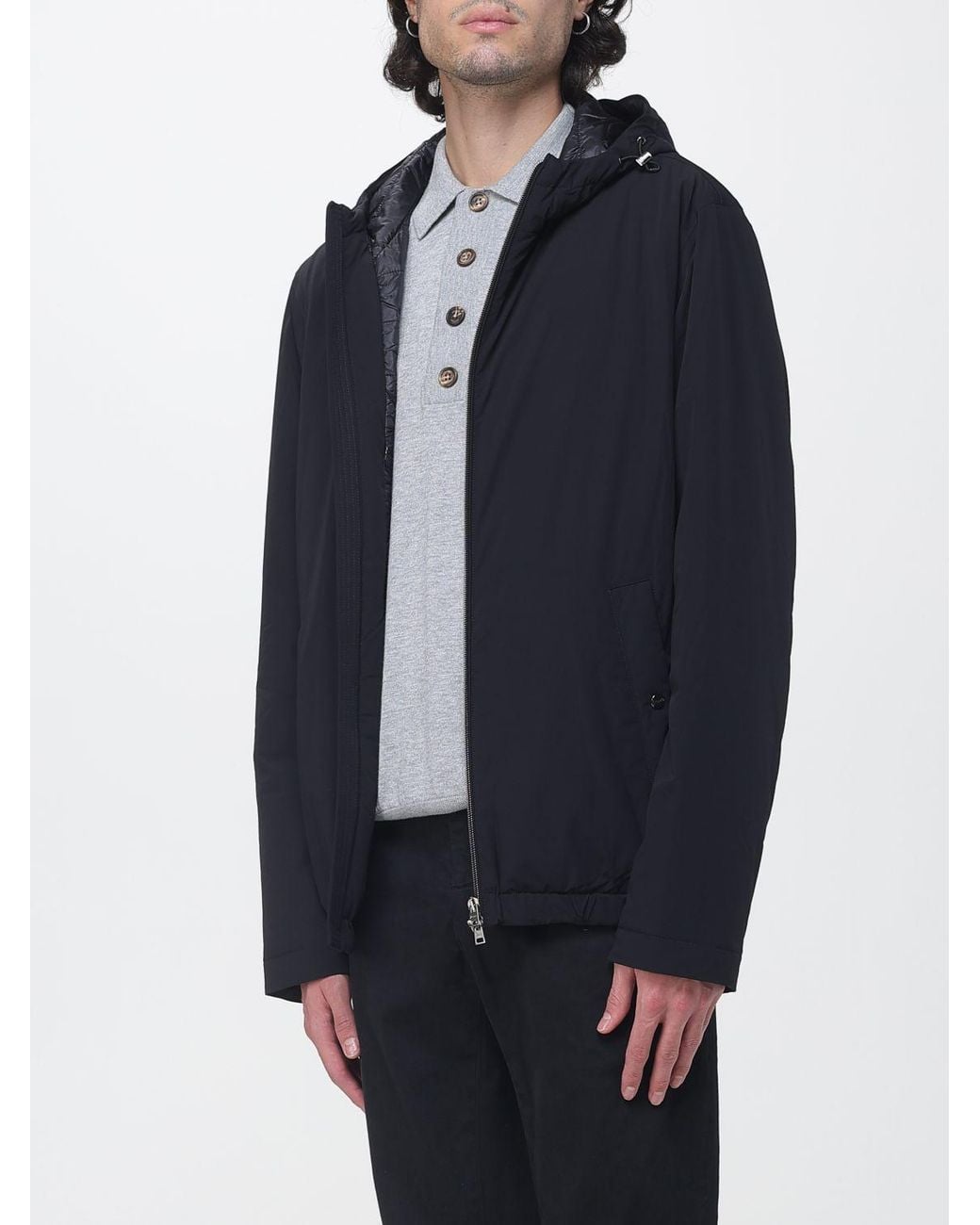 Herno Blue Padded Nylon Windbreaker Jacket With Hood And Elasticated Hem for men