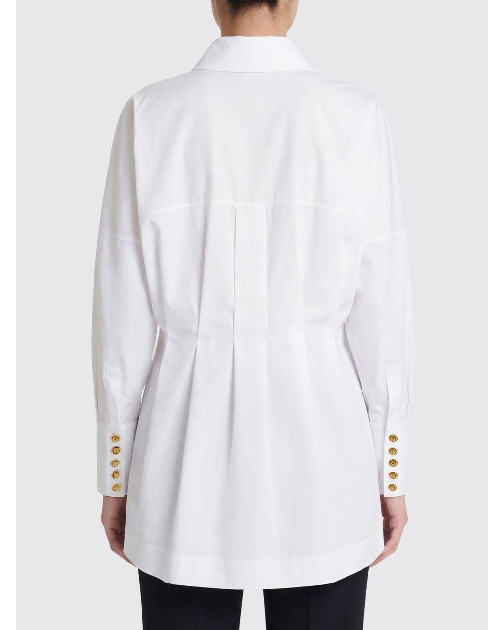 Balmain White Cotton Poplin Chemisier Dress