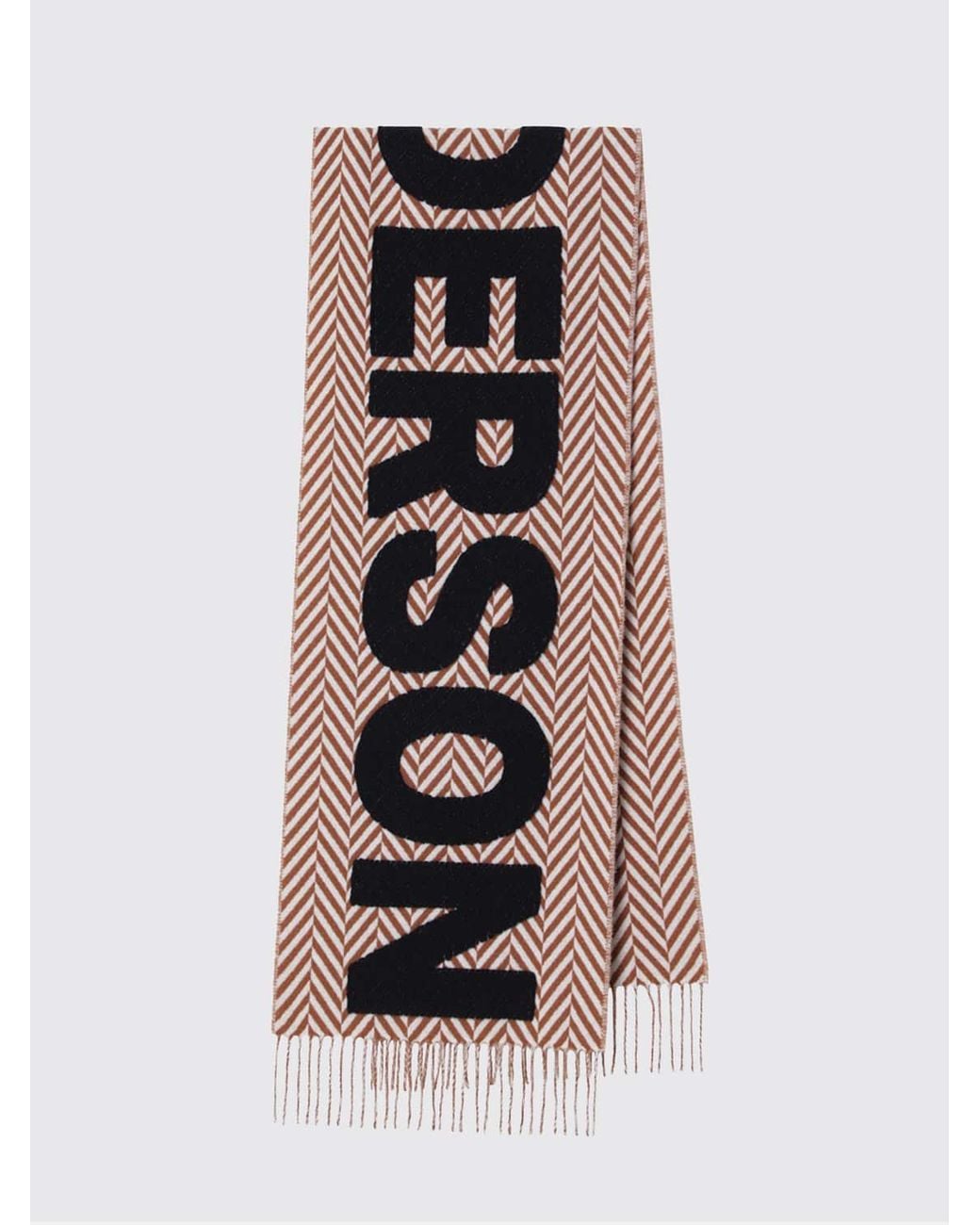 J.W. Anderson White Chevron Wool Scarf With Contrast Logo And Fringed Hem