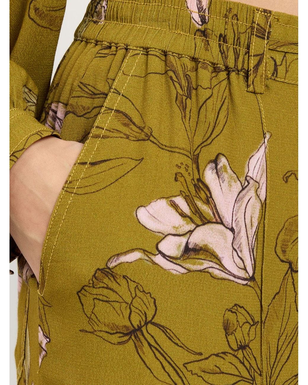 Twinset Yellow High-Waisted Floral Print Viscose Palazzo Trousers