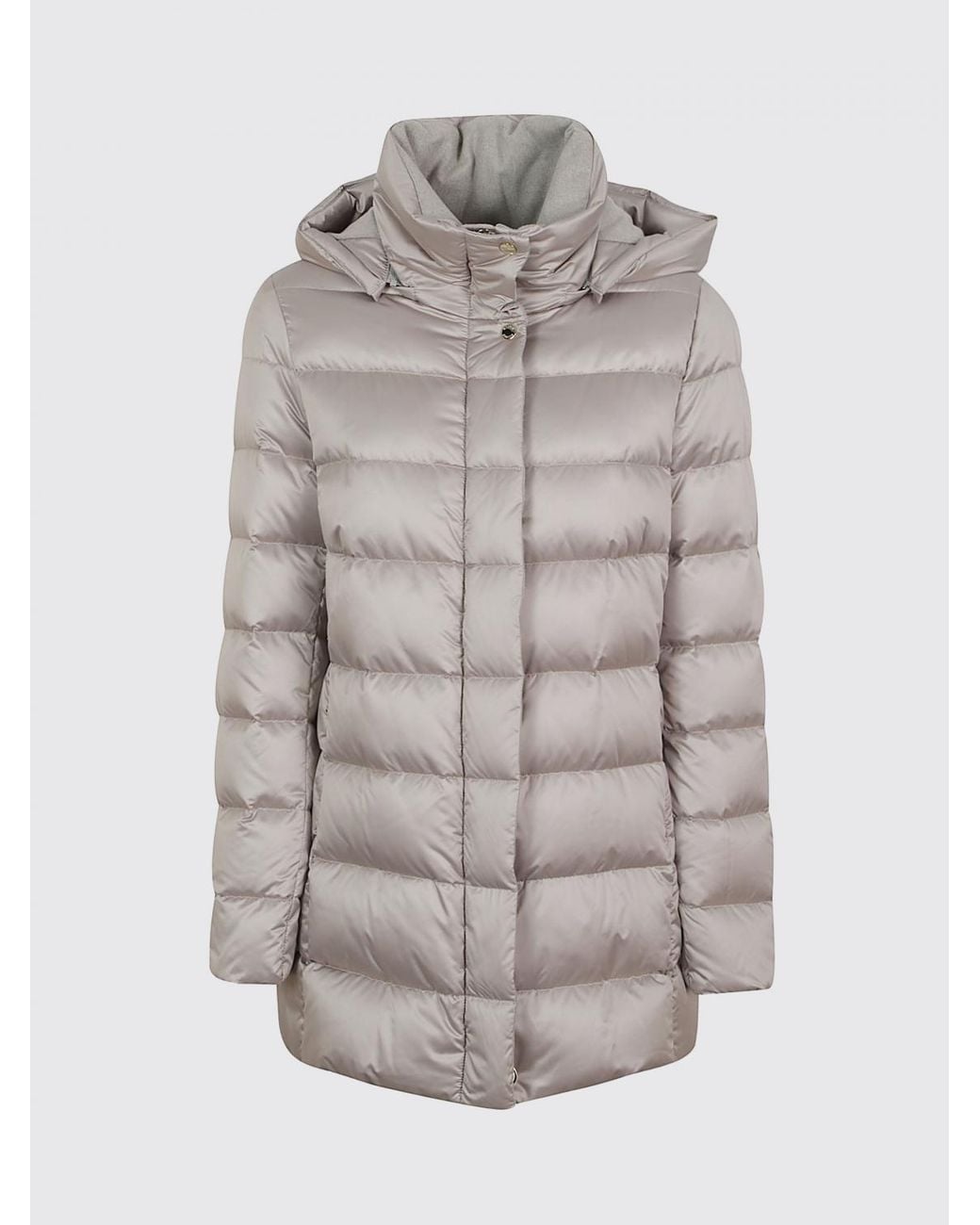 Moorer Gray Delia Knee-Length Quilted Nylon Down Jacket With Detachable Hood