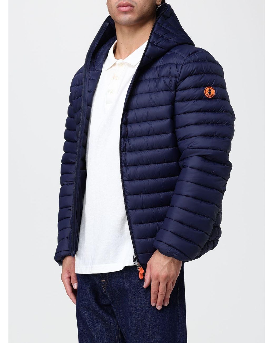 Save The Duck Blue Short Quilted Nylon Puffer Jacket With Hood And Zip Closure for men