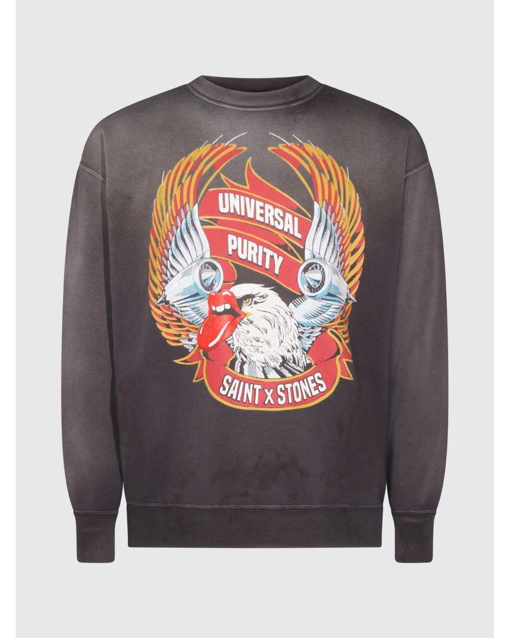 SAINT Mxxxxxx Gray Graphic Print Cotton Crewneck Sweatshirt for men