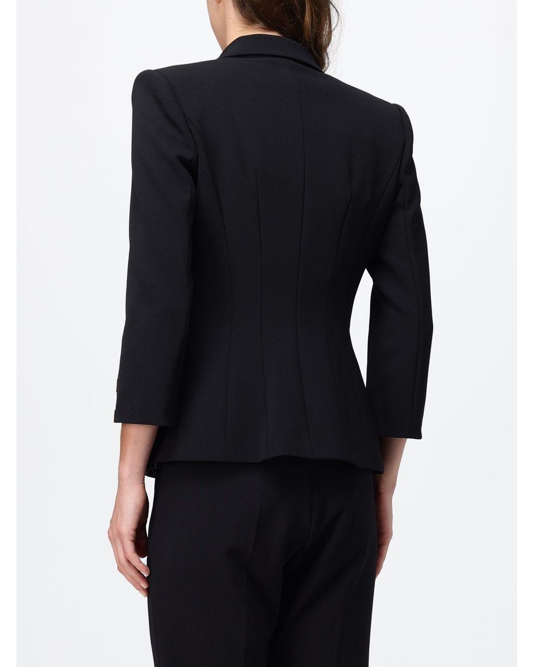 Elisabetta Franchi Black Slim Fit Double-Breasted Blazer With Padded Shoulders