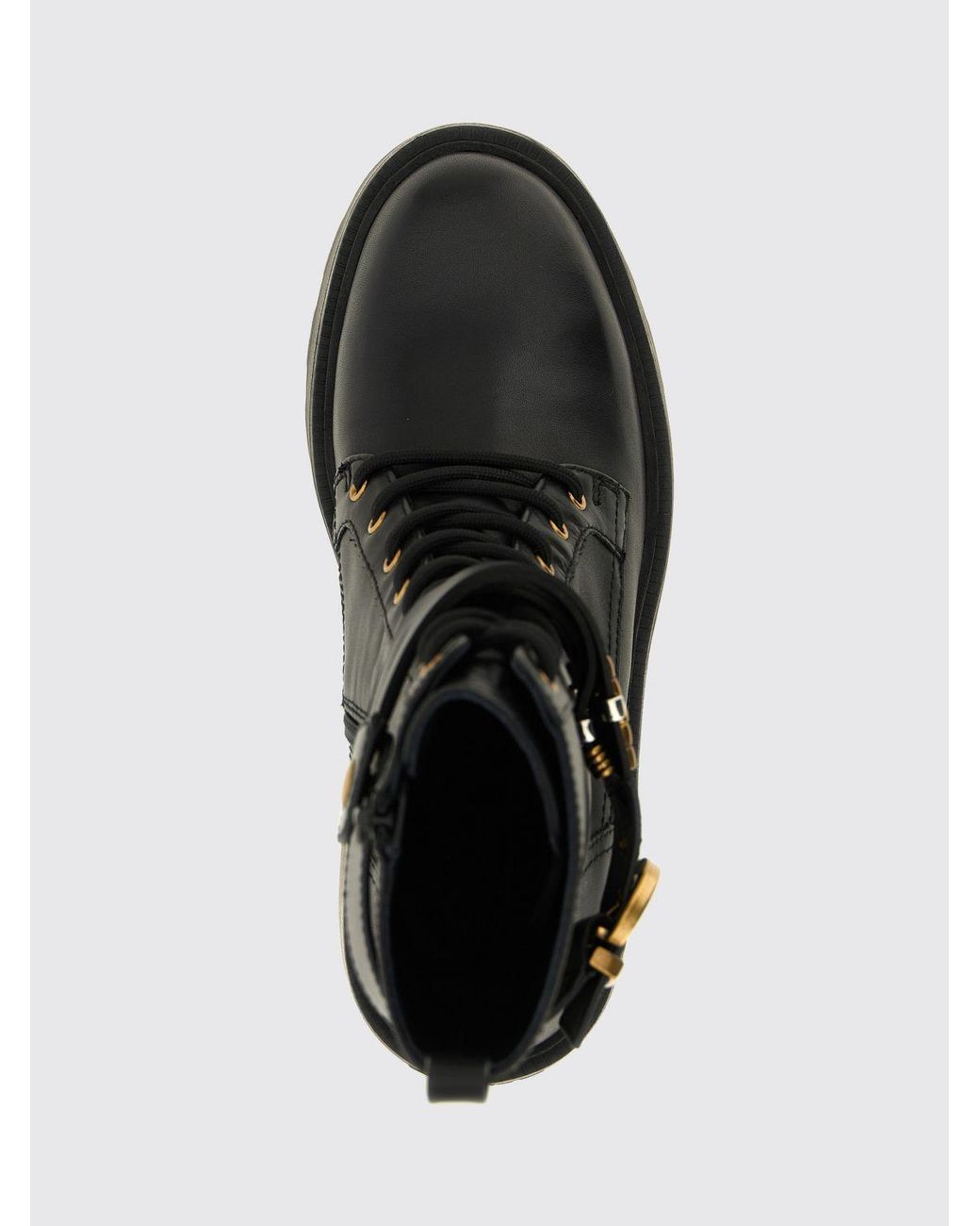 Pinko Black Altea Leather Combat Boots With Lug Sole And Medium Heel