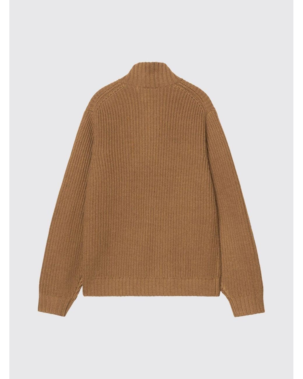 Carhartt Brown Wool Blend Roll Neck With Half-Zip And Logo Patch for men