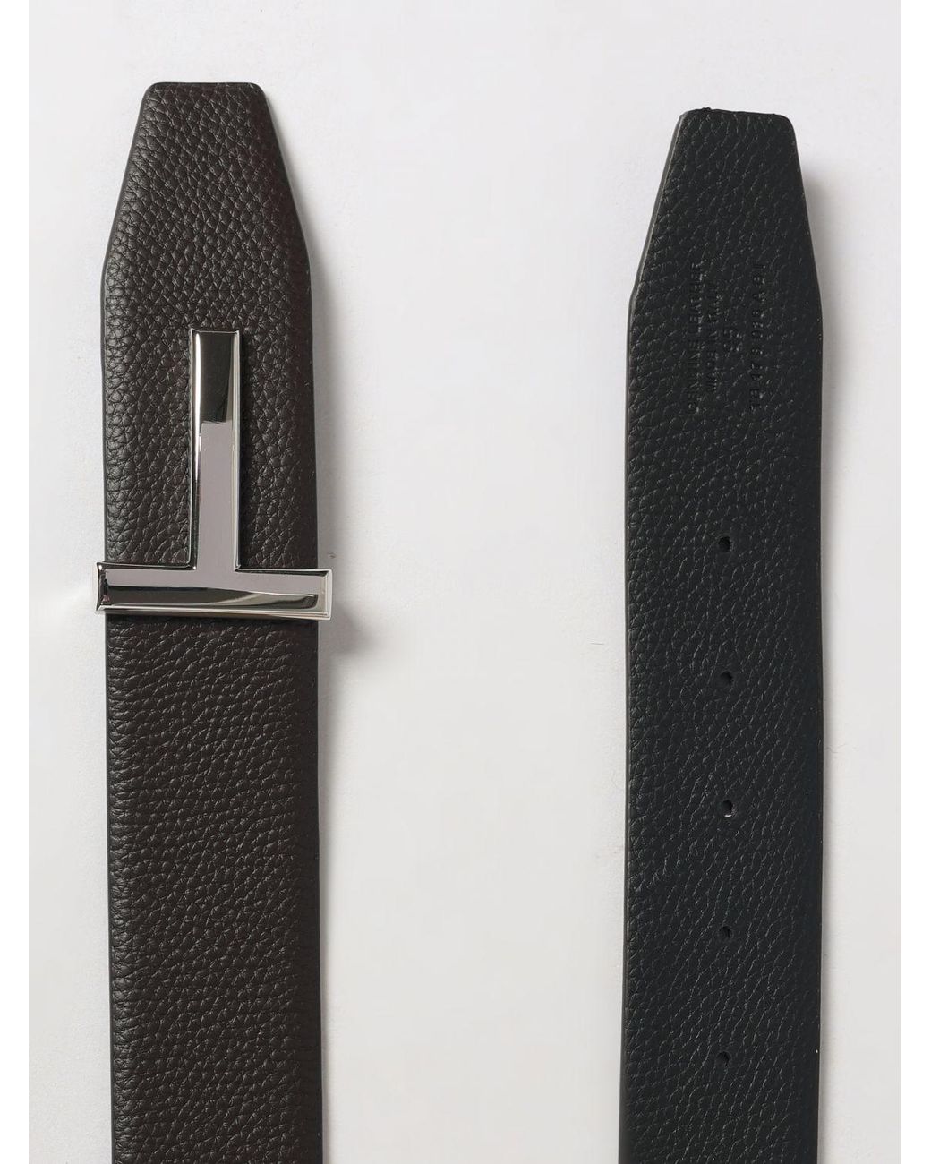Tom Ford Gray Reversible Pebbled Leather Monogram Buckle Belt for men