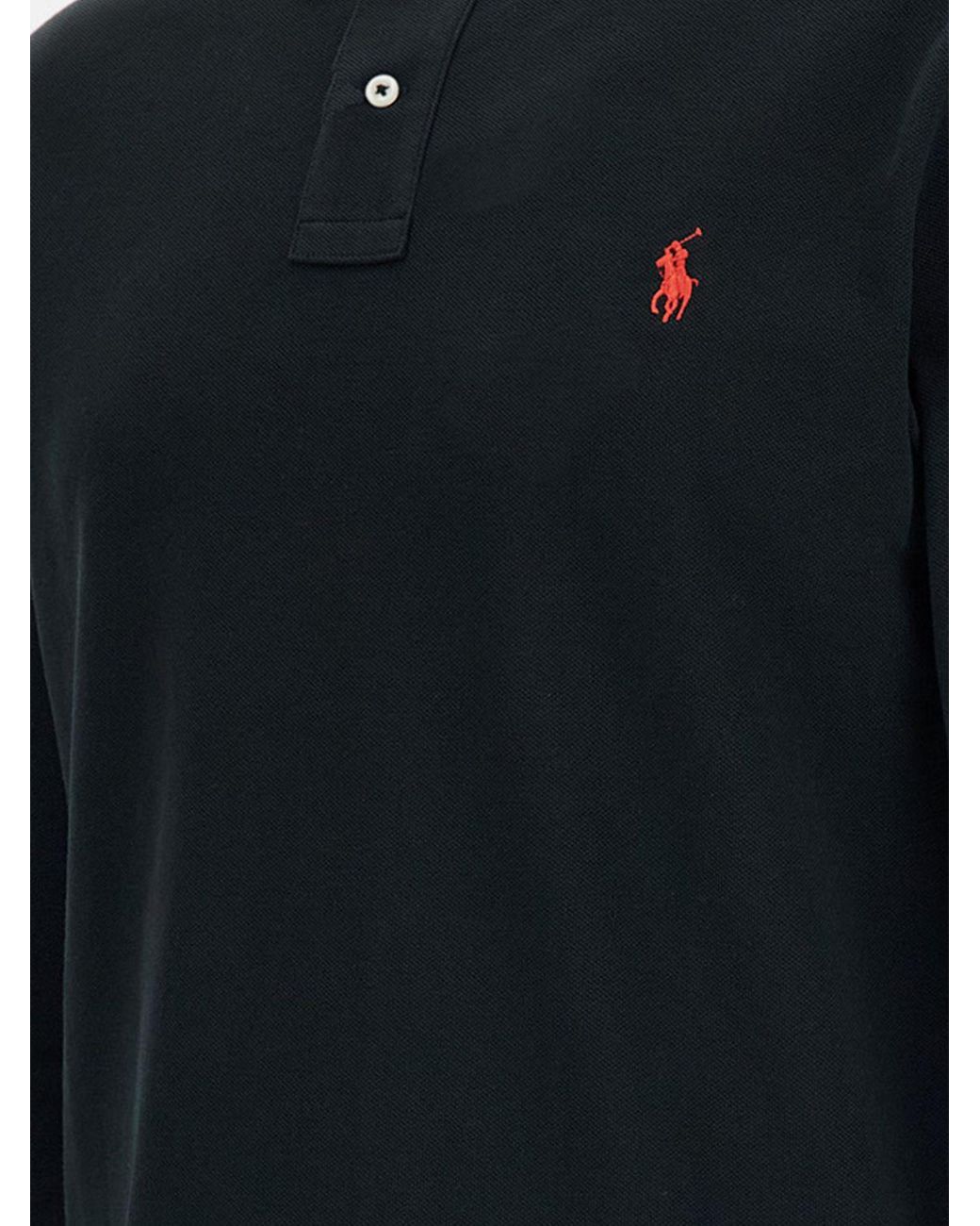 Polo Ralph Lauren Blue Long-Sleeved Slim-Fit Cotton Polo Shirt With Pony Logo for men