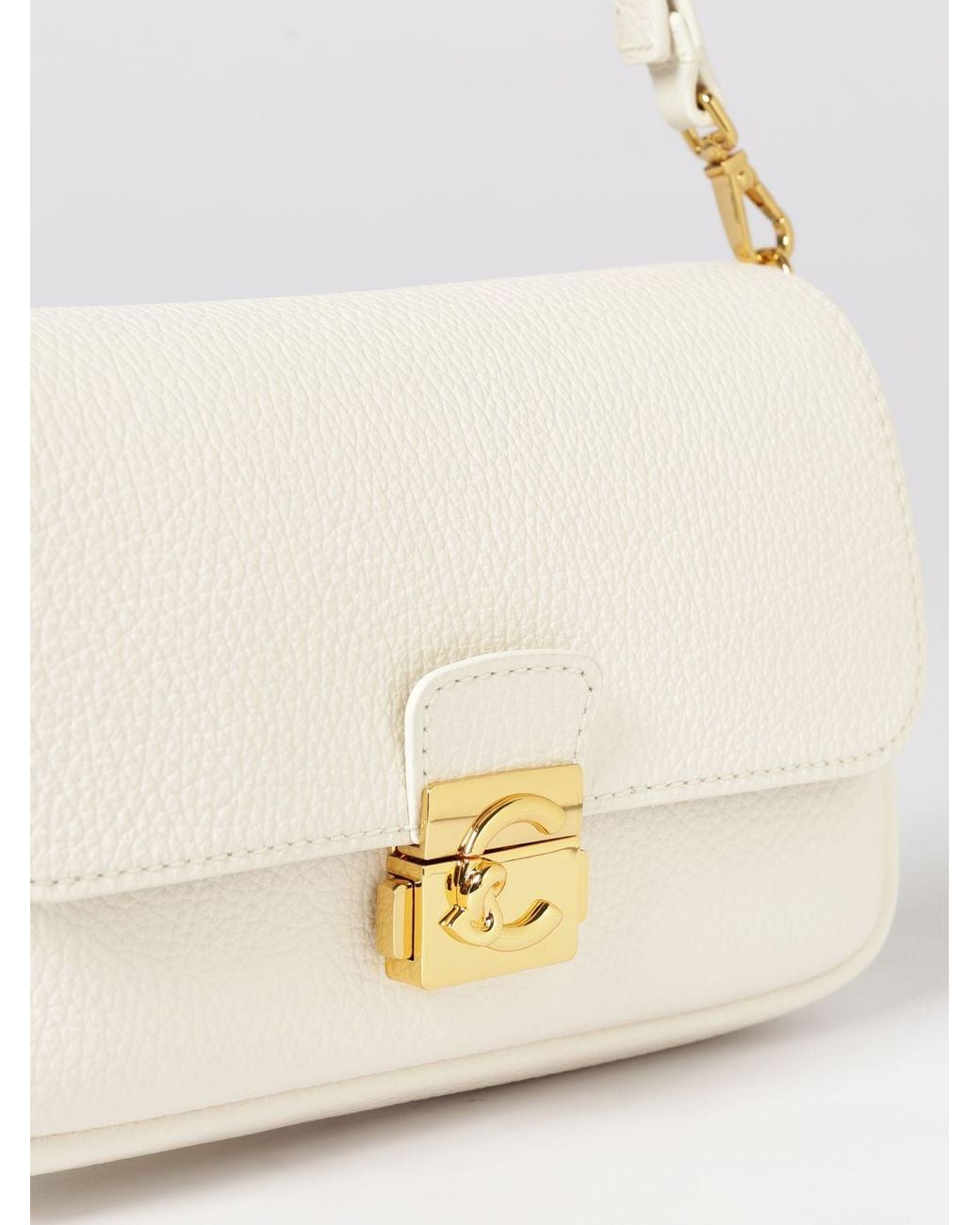 Coccinelle White C-Me Lock Mini Hammered Leather Bag