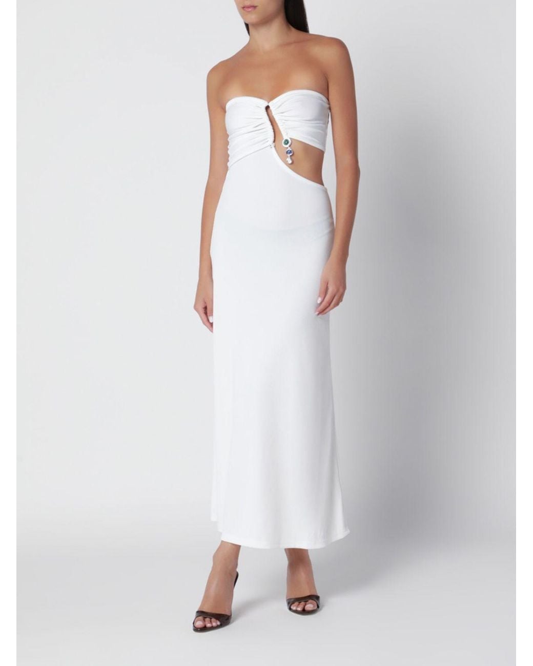 Christopher Esber White Cut-Out Sweetheart Neckline Sheath Midi Dress