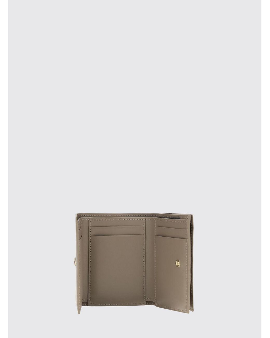 Fendi Natural Tri-Fold Leather Wallet With Ff Monogram And Snap Button Closure