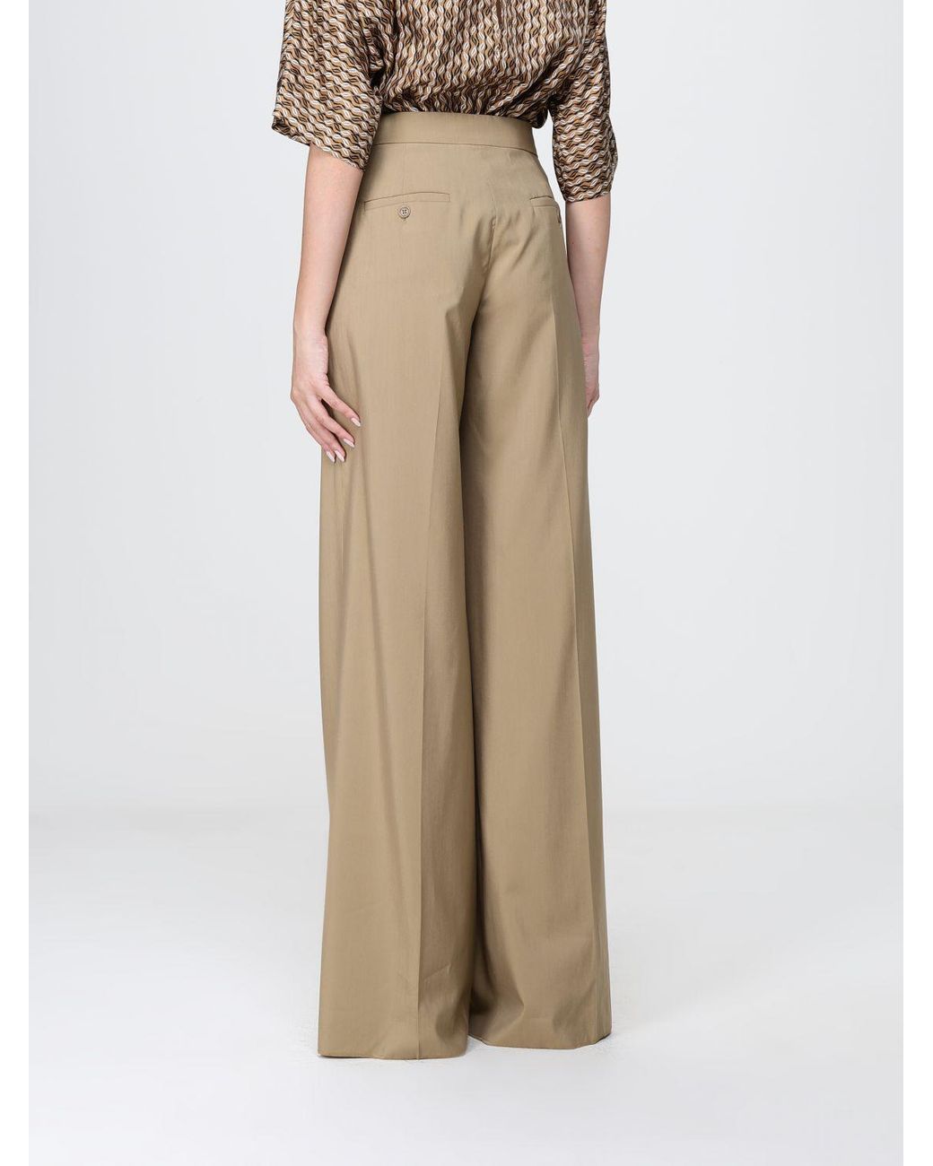 Max Mara Natural High-Waisted Silk And Cotton Blend Palazzo Trousers