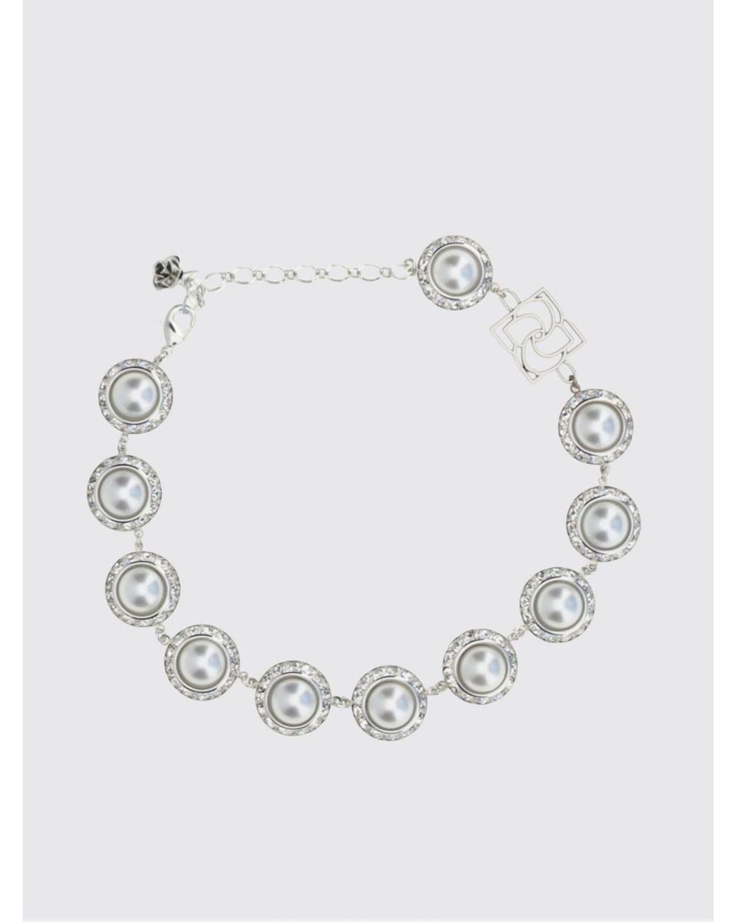 Magda Butrym White Choker Necklace With Crystals And Faux Pearls