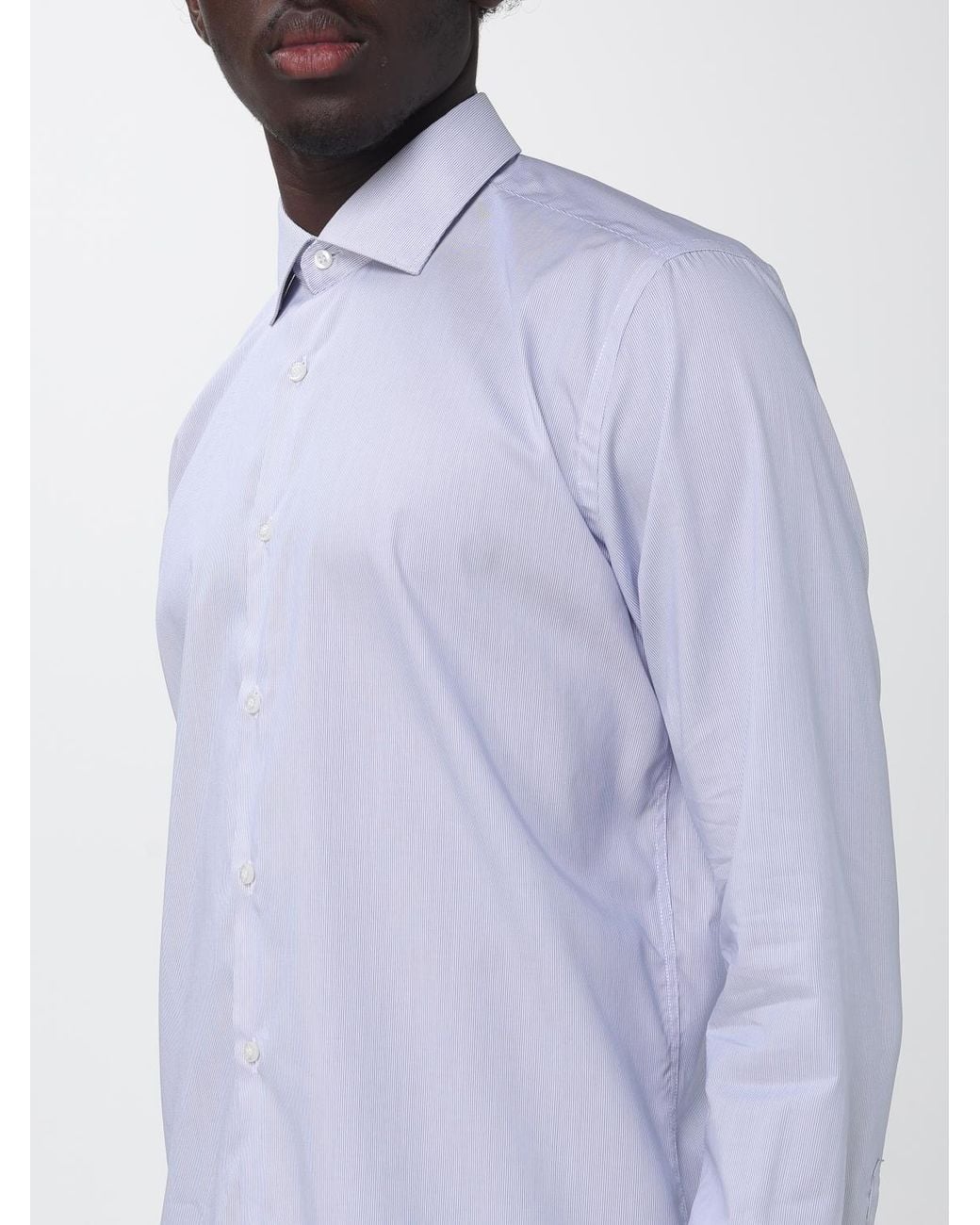 Brooksfield Blue Striped Cotton Twill Slim Fit Shirt With French Collar for men