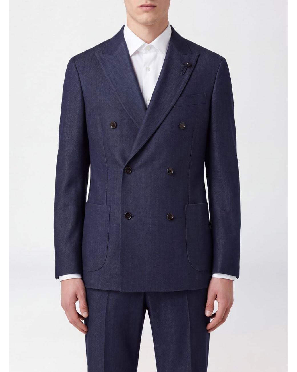 Lardini Blue Double-Breasted Wool Blazer With Peak Lapels And Patch Pockets for men