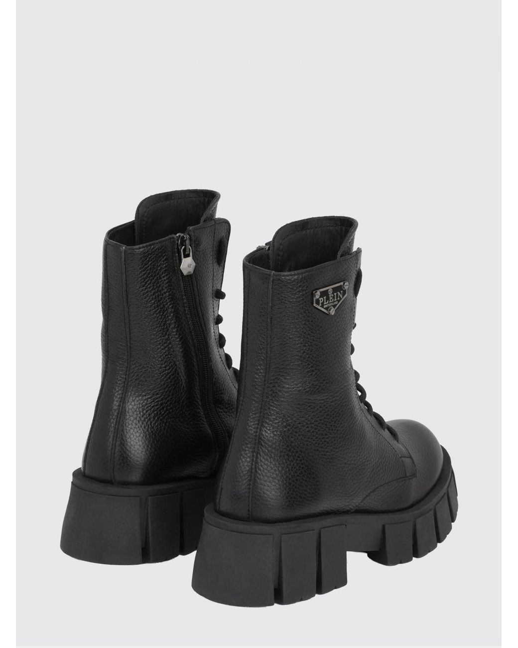 Philipp Plein Black Lace-Up Combat Boots