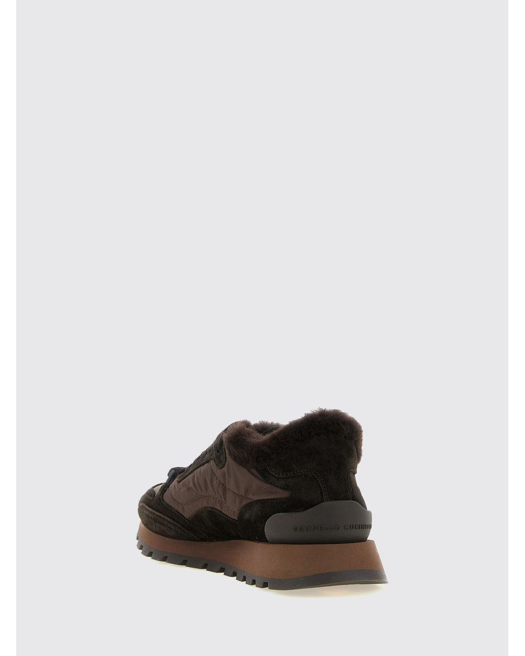 Brunello Cucinelli White Nylon And Suede Sneakers With Shearling Lining And Monili